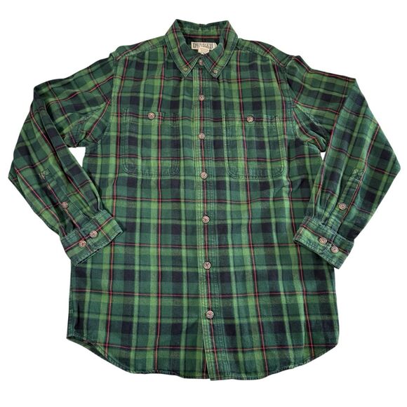 Duluth Trading Shirt Mens Large Green Free Swingin Flannel Trim Fit Large - Picture 1 of 12